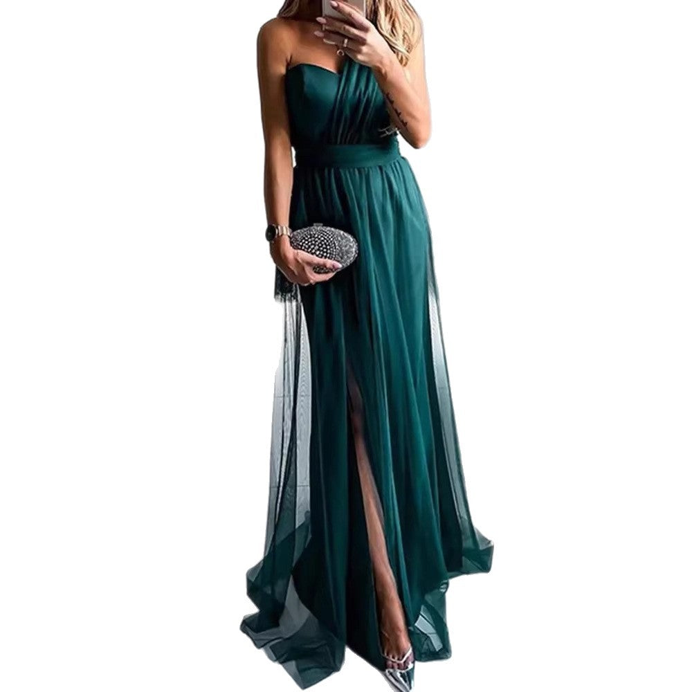 Chic Solid Color Maxi Dress With Deep V Neck