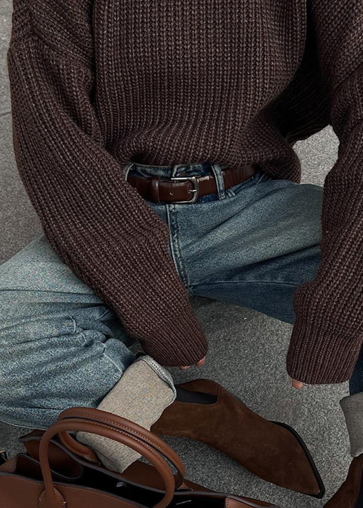 Chunky Knit Pullover Sweater Dark Brown