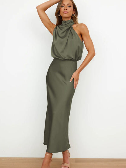 Elegant Sleeveless Satin Dress Casual Chic Evening Gown
