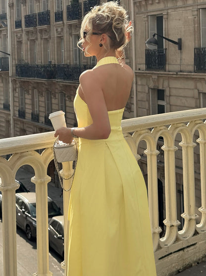 High-Waisted Halter Bodycon Dress Chic Solid Color