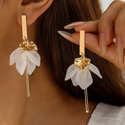 Fresh Camellia Drop Earrings With Imitation Pearls