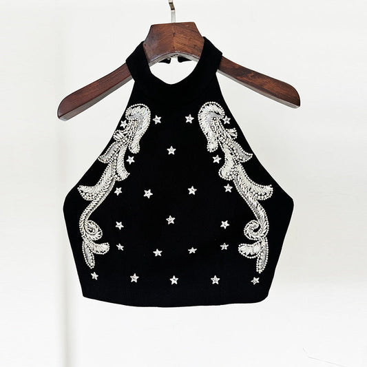 Beaded Sequin Halter Top Skirt Set