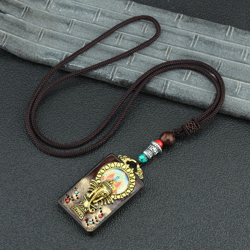 Vintage Nepal Thangka God Of Wealth Buddha Elephant God Ebony Pendant Necklace Exotic Sweater Chain