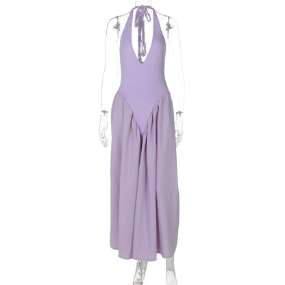 Deep V Lace Hollow-Out Maxi Dress Elegant Casual Dress
