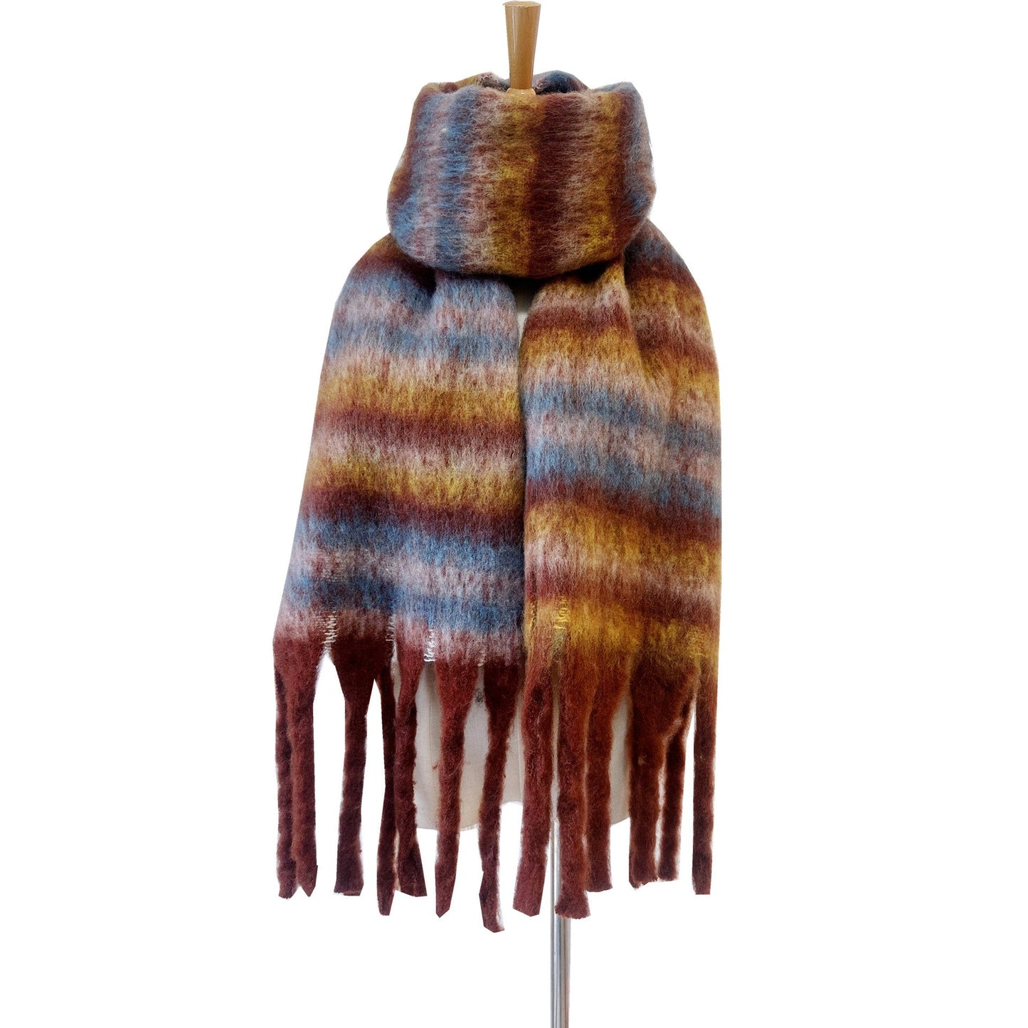Winter Striped Oversized Thick Soft Tassel Scarfs