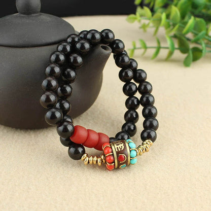 Tibetan Nepalese Green Sandalwood Bracelet Men'S And Women'S Retro Ethnic Style Natural Sour Branch Multi-Circle Buddha Bead Bracelet