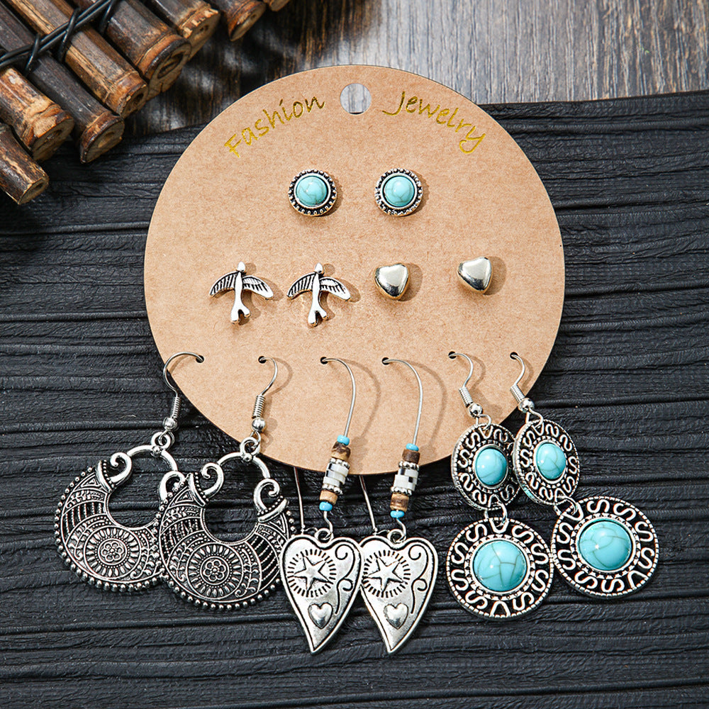 Bohemian Style Metal Earrings with Tassels and Geometric Shapes