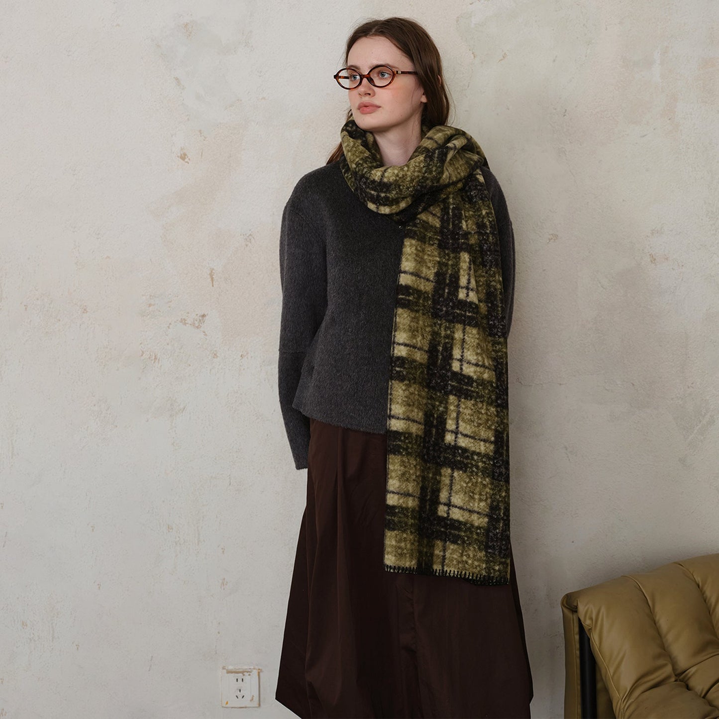 Plaid Color Block Teddy Fleece Soft Scarve