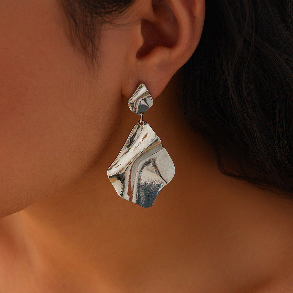 Geometric Metal Flower Stud Earrings Trendy Casual