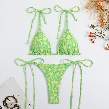 Print String Tie Backless Spaghetti Swimwear