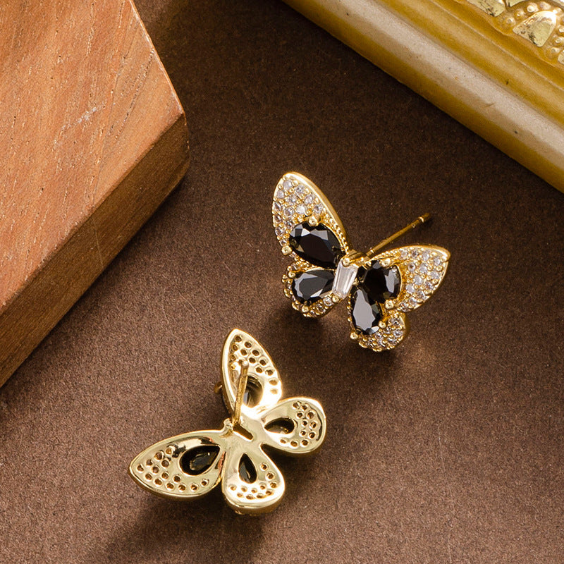 Elegant Butterfly Stud Earrings With Zircon Stones