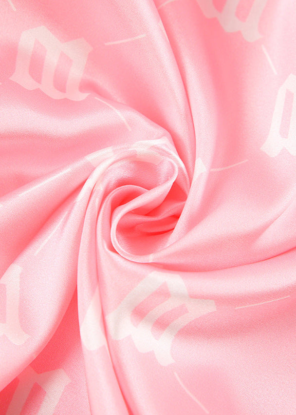 Satin Two Piece Lounge Set With Monogram Print