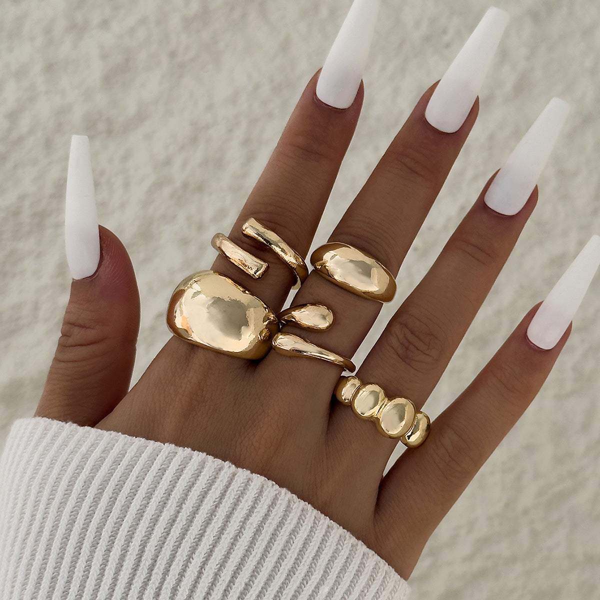 Trendy Vintage Statement Geometric Open Joint Ring Set