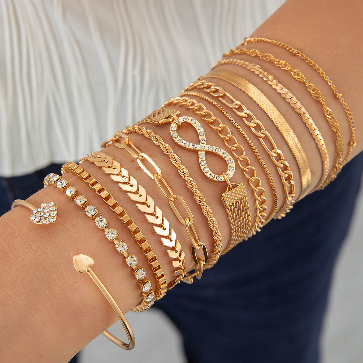 Vintage Geometric Open-Cuff Gold Bracelet Set