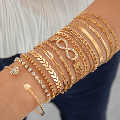 Vintage Geometric Open-Cuff Gold Bracelet Set