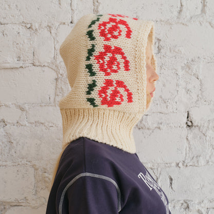 Textured Wool Blend Rose Pattern Beanie with Neck Warmer