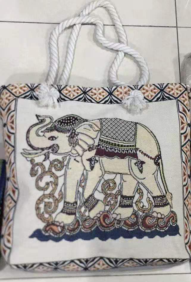 Double-Sided Ethnic Style Embroidery Bag Women'S Live Embroidery Peacock Elephant Canvas Bag