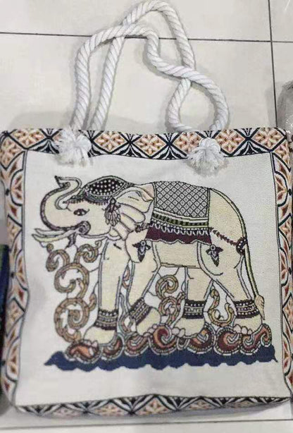 Double-Sided Ethnic Style Embroidery Bag Women'S Live Embroidery Peacock Elephant Canvas Bag