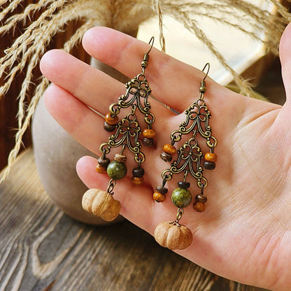 Vintage-Inspired Bohemian Hollow Bead Earrings with Natural Dried Fruits
