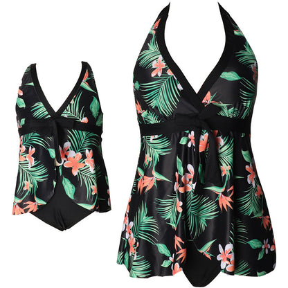 Parent-Child Split Swimwear Women Floral Print Nylon Bathing Suit