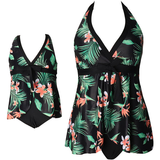 Parent-Child Split Swimwear Women Floral Print Nylon Bathing Suit