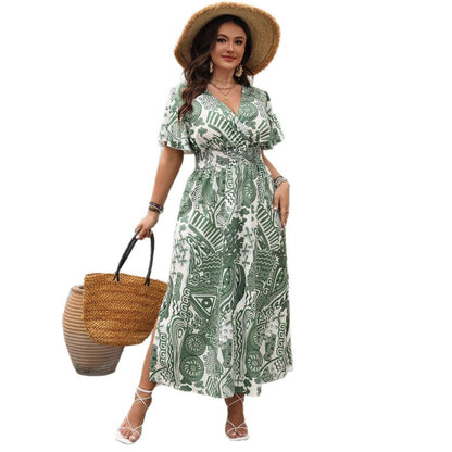 Floral Print High Waist Short Sleeve Dress