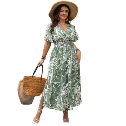 Floral Print High Waist Short Sleeve Dress
