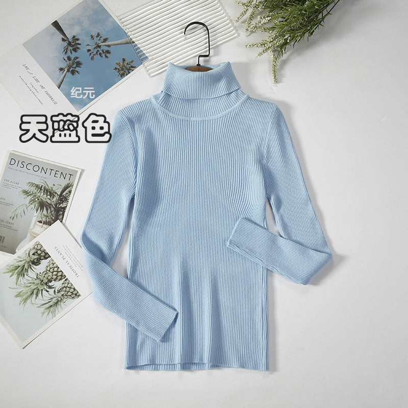 Long Sleeve High Neck Solid Color Sweater Comfortable Casual Wear
