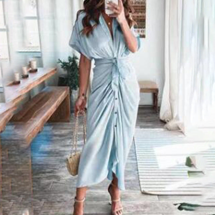 Trendy V-Neck Printed Maxi Dress Elegant Commuter Style