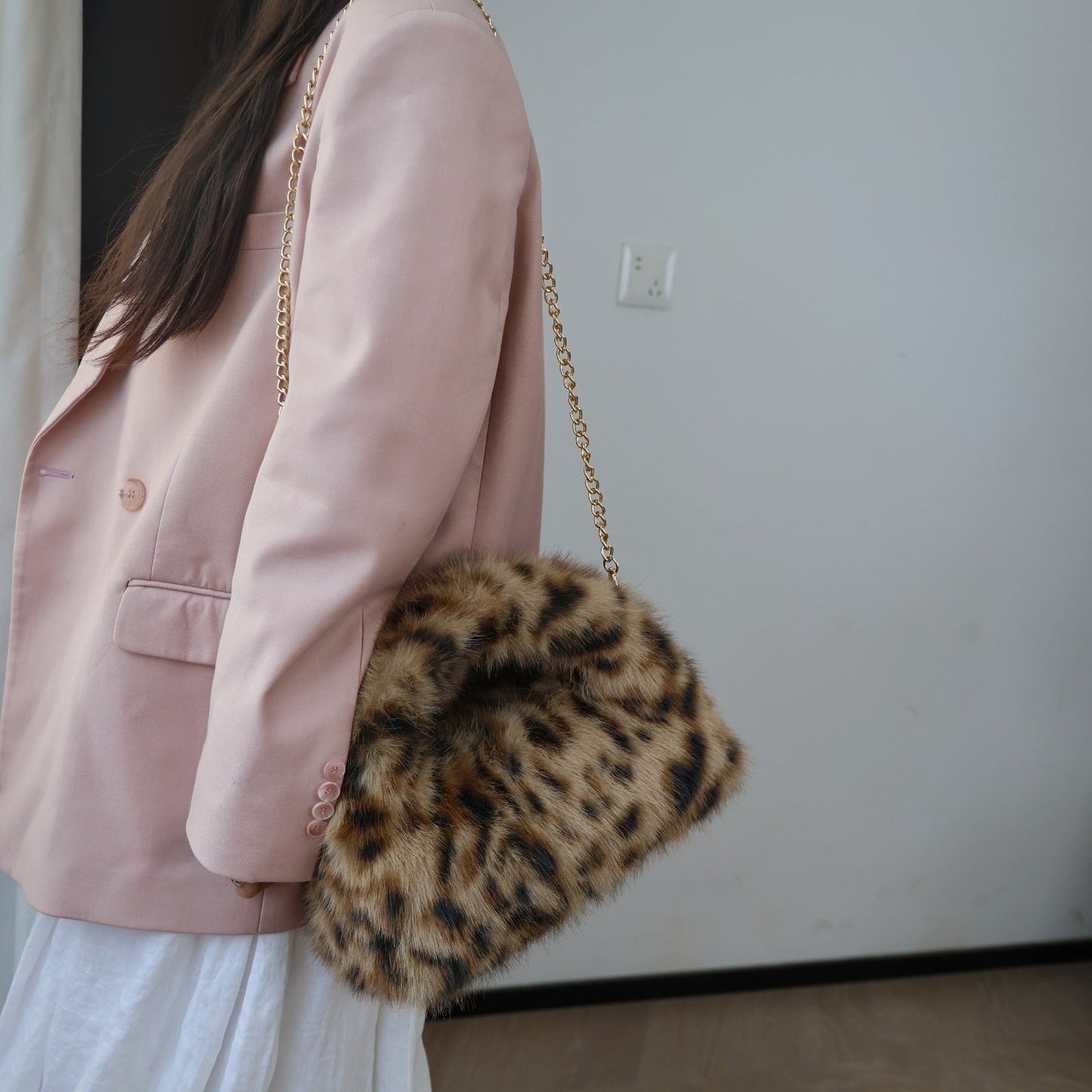 Solid Color Soft Fluffy Fur Tote Handbag