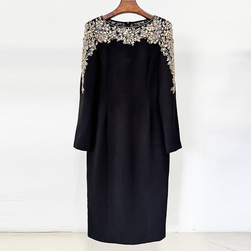 Beaded V-Neck Midi Dress Elegant Street Style
