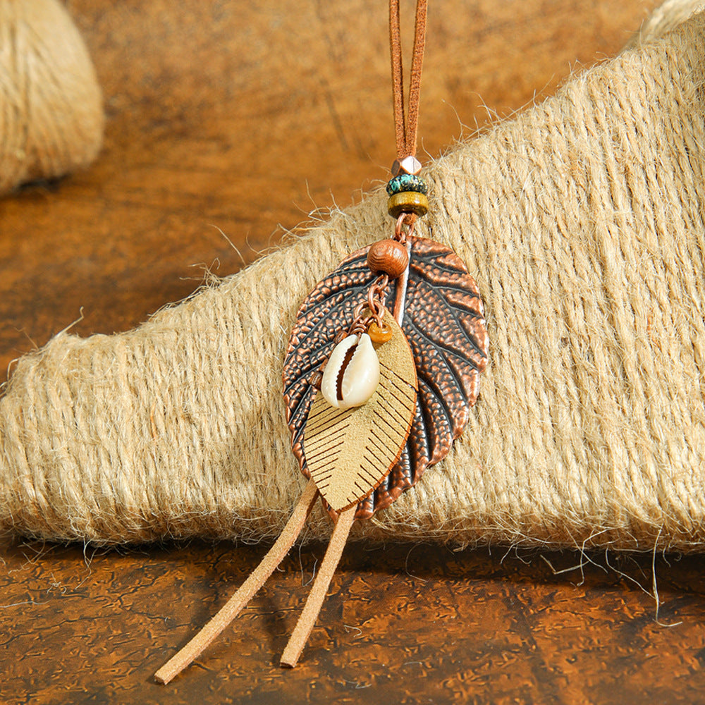 Trendy Bohemian Leaf Pendant Necklace Zinc Alloy