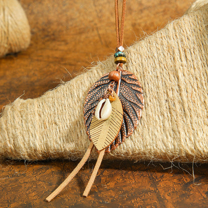 Trendy Bohemian Leaf Pendant Necklace Zinc Alloy