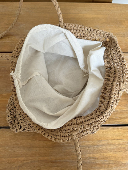 Letter Embroidery Straw Shoulder Bag Large Capacity Beach Tote