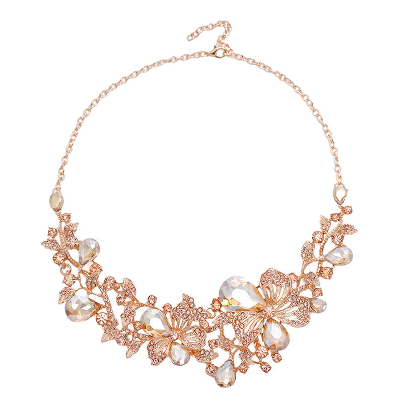 Floral Alloy Necklace and Earrings Jewelry Set for Women