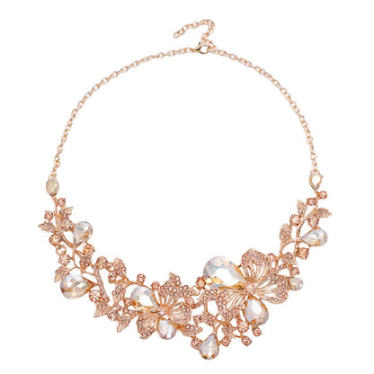 Floral Alloy Necklace and Earrings Jewelry Set for Women