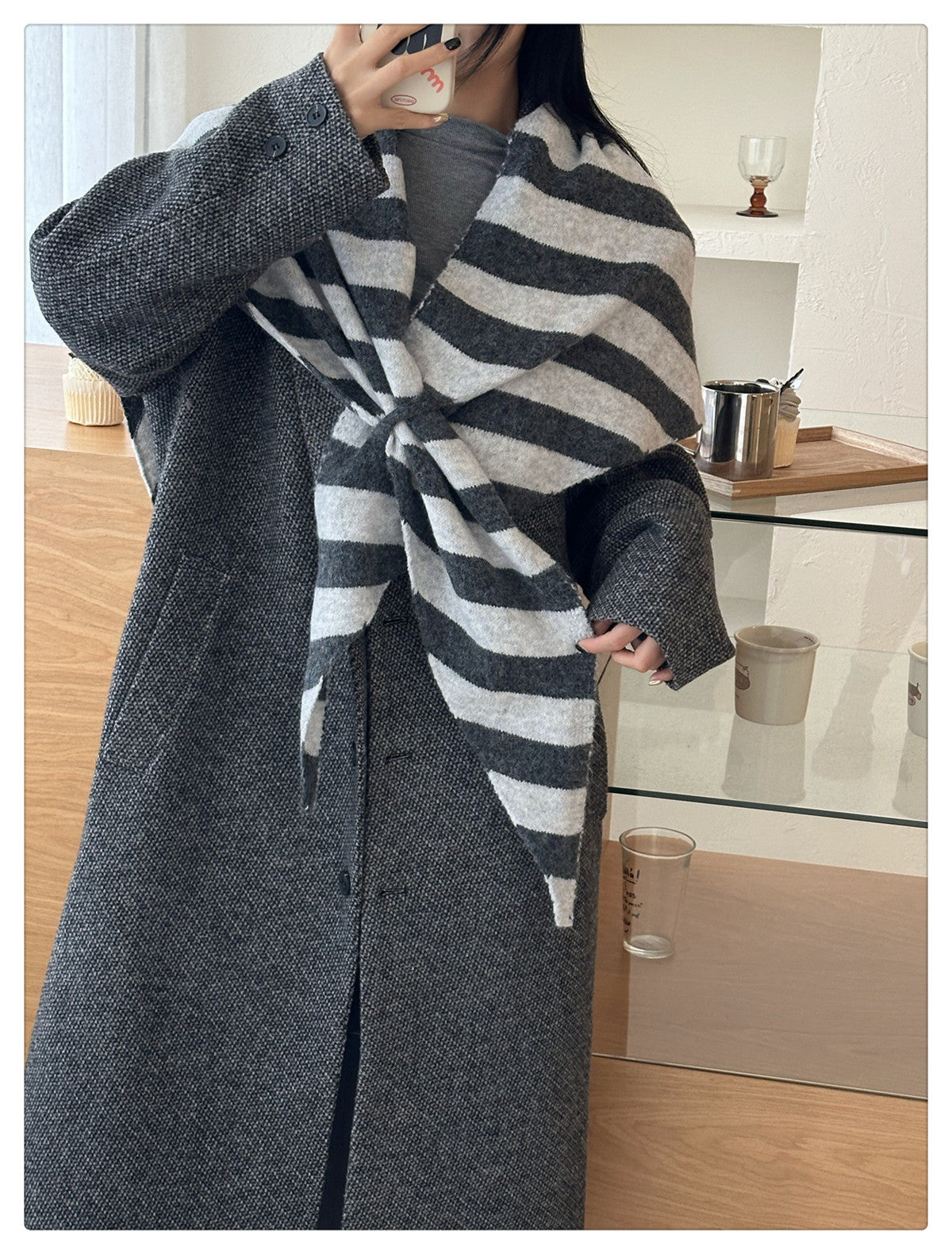Simple Wool Blend Striped Triangle Winter Scarf