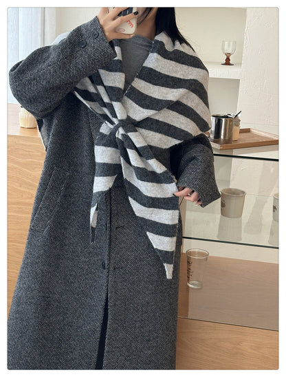 Simple Wool Blend Striped Triangle Winter Scarf