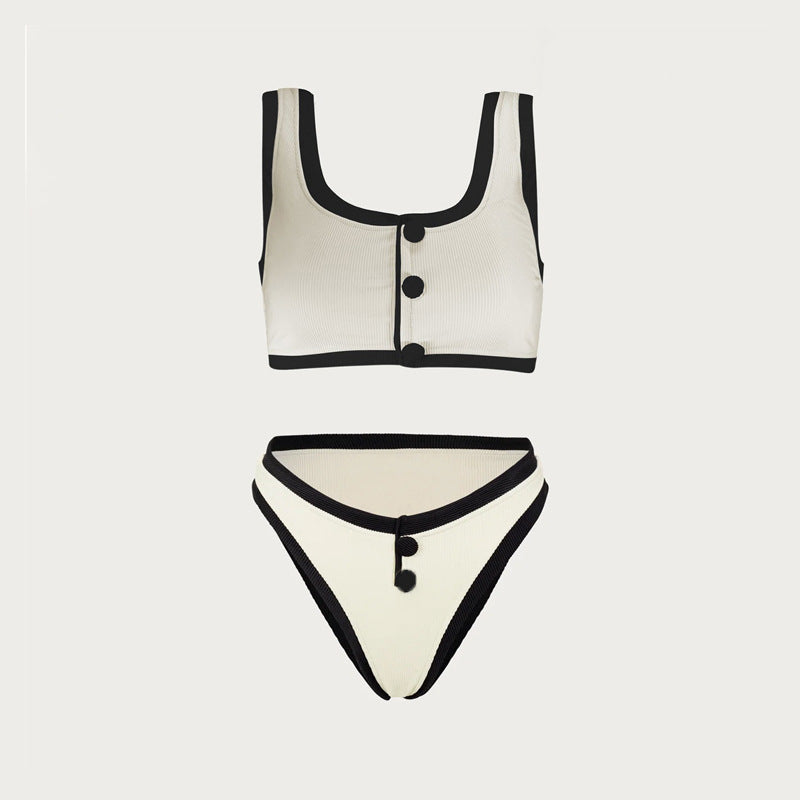 Color Block Button Down Bikini Sexy Swimwear