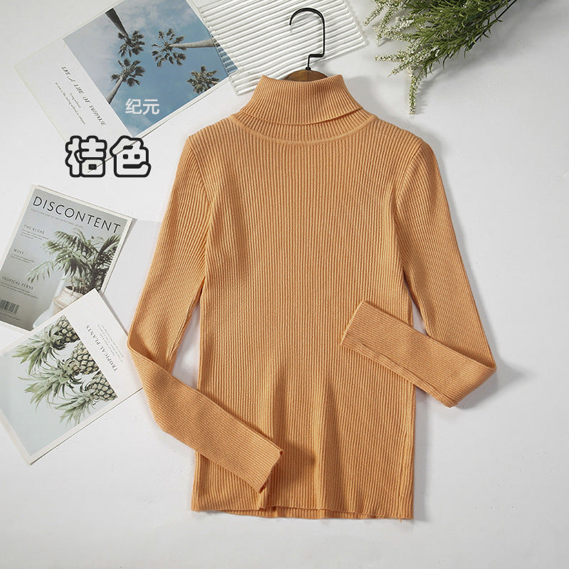 Long Sleeve High Neck Solid Color Sweater Comfortable Casual Wear