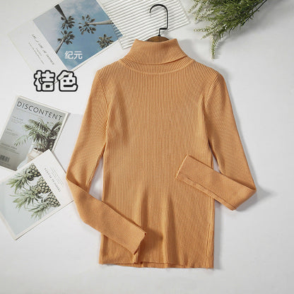 Long Sleeve High Neck Solid Color Sweater Comfortable Casual Wear