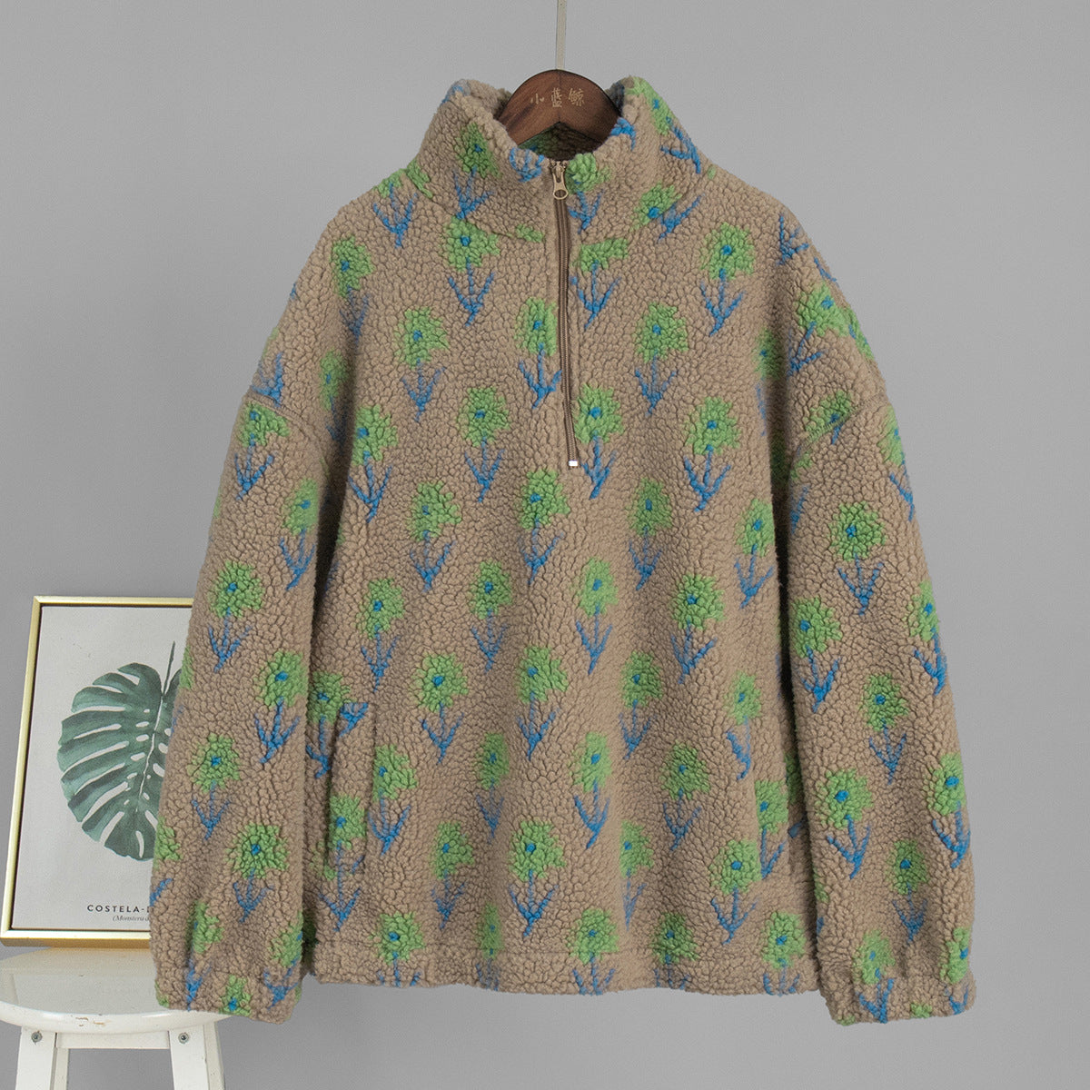 Floral Print Half-Zip Pullover Sweatshirt