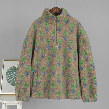 Floral Print Half-Zip Pullover Sweatshirt