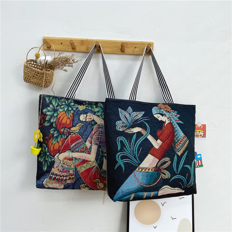 Fashionable Women’s Canvas Tote Bag Multi-Color Retro Style