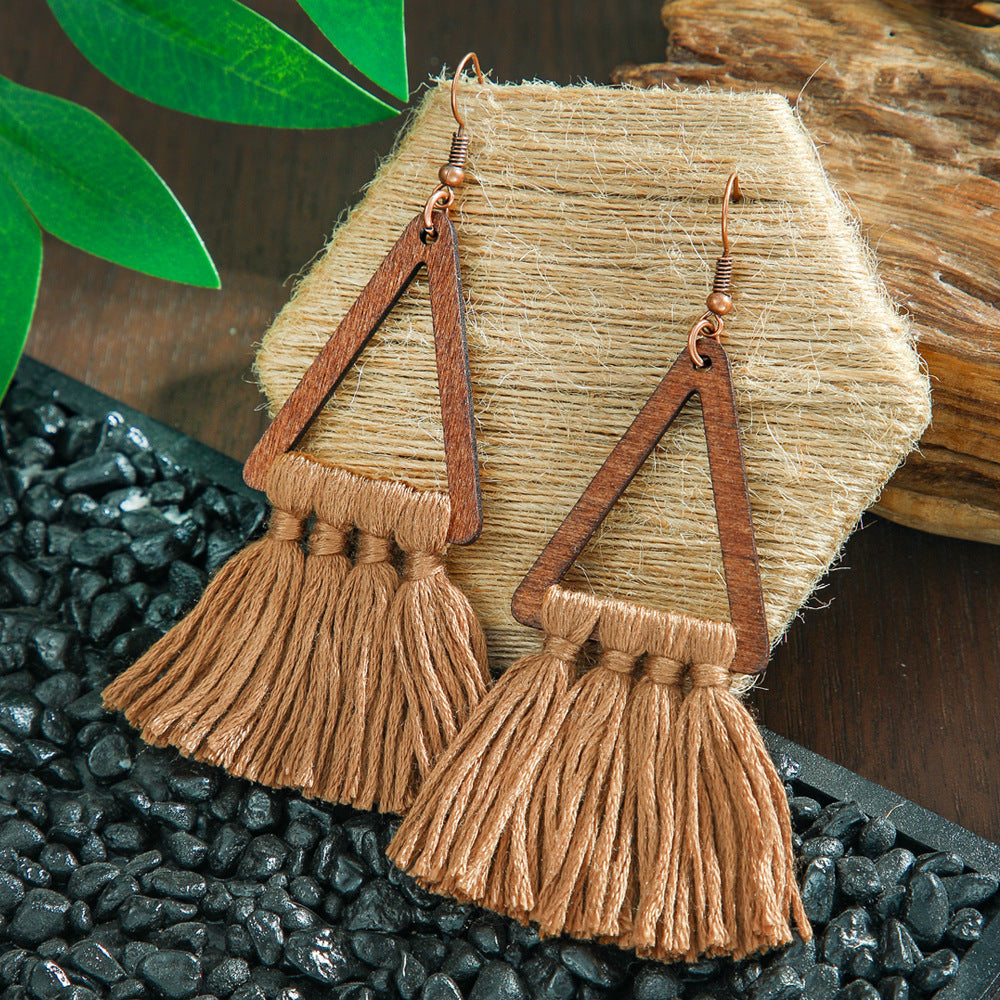 Bohemian Leaf Tassel Earrings Metal Leather Drop Dangle