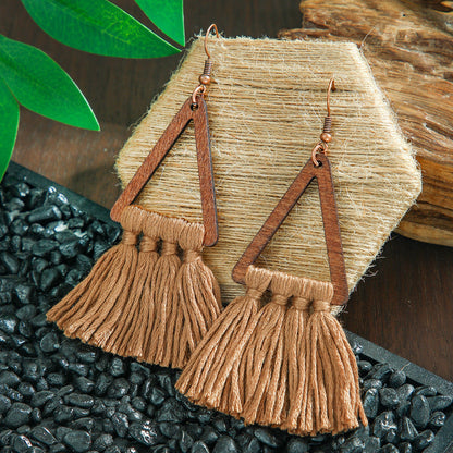 Bohemian Leaf Tassel Earrings Metal Leather Drop Dangle
