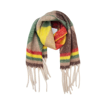 Winter Cozy Tassel Color Block Warm Scarf