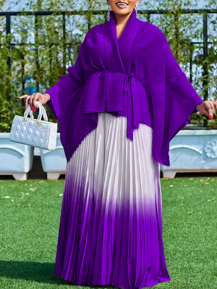 Fashionable Elegant Batwing Sleeve Top And Gradient Skirt Set