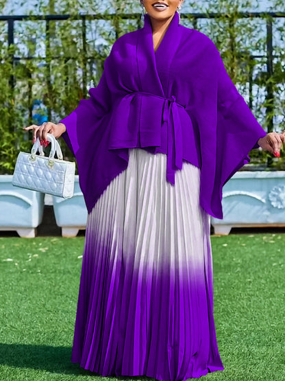 Fashionable Elegant Batwing Sleeve Top And Gradient Skirt Set