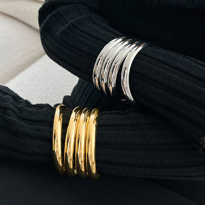 Trendy Metal Geometric Cuff Bracelet Set